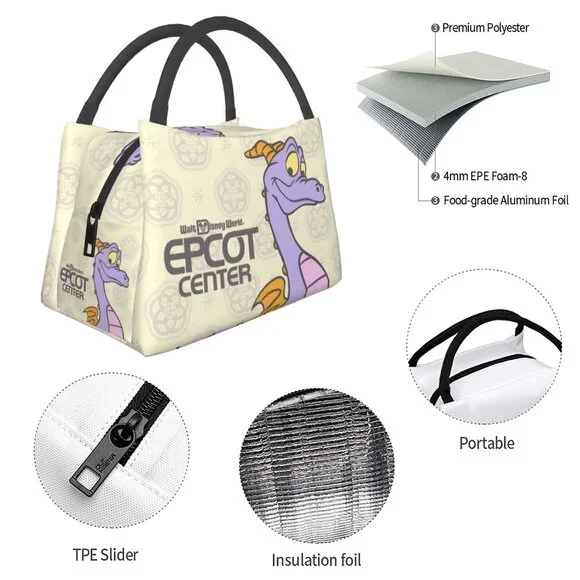 EPCOT Retro Insulated Lunch Bag Smiling Figment Beige Disney Imagination NWOT - Picture 5 of 8